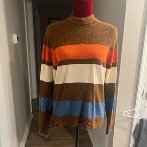 8 Seconds Brown Sweater with Blue, Orange, and Cream Stripes